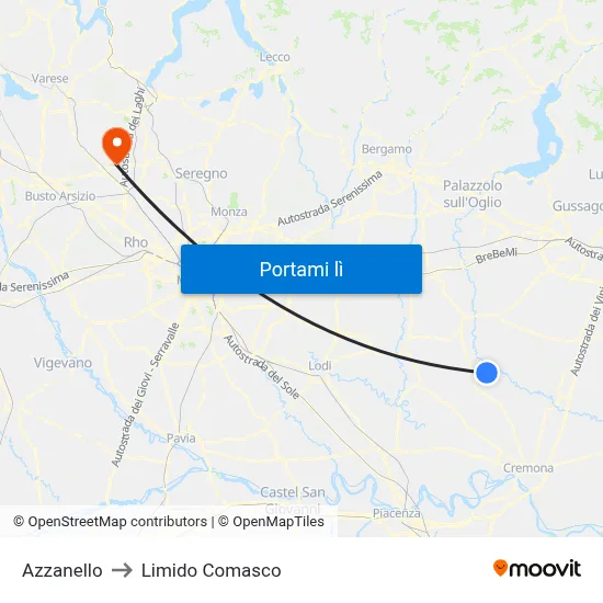 Azzanello to Limido Comasco map