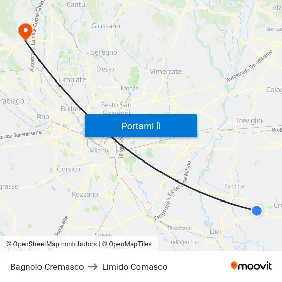 Bagnolo Cremasco to Limido Comasco map