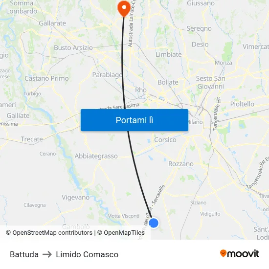 Battuda to Limido Comasco map