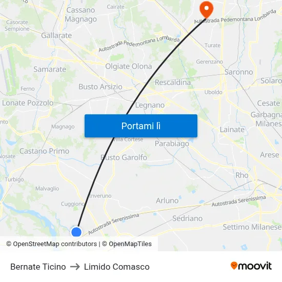 Bernate Ticino to Limido Comasco map