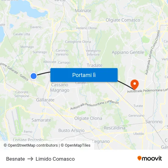 Besnate to Limido Comasco map