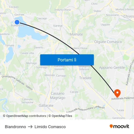 Biandronno to Limido Comasco map