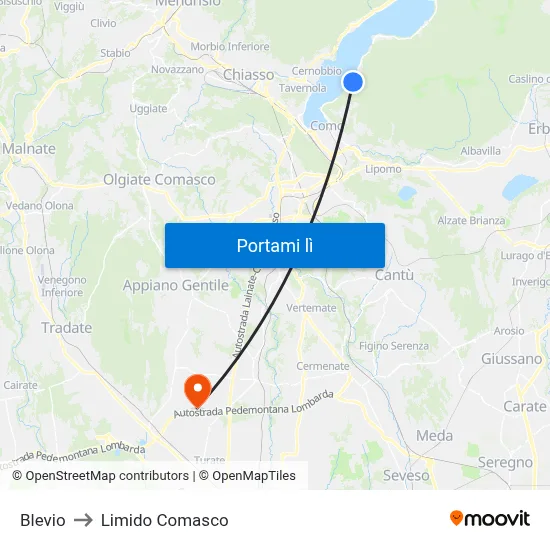 Blevio to Limido Comasco map