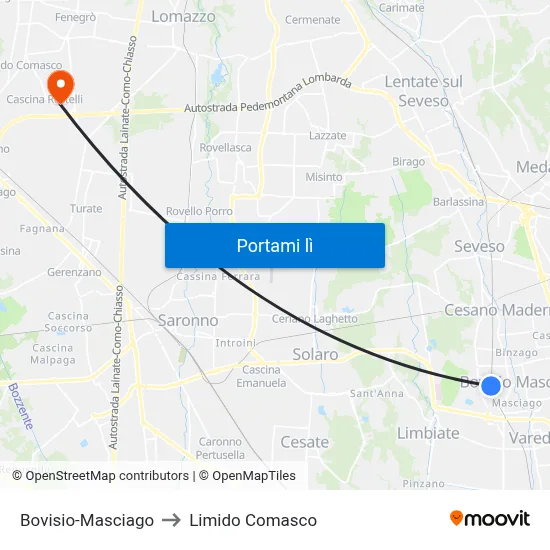 Bovisio-Masciago to Limido Comasco map