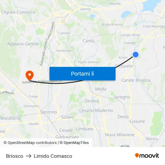 Briosco to Limido Comasco map