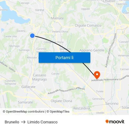 Brunello to Limido Comasco map