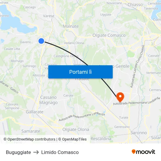 Buguggiate to Limido Comasco map