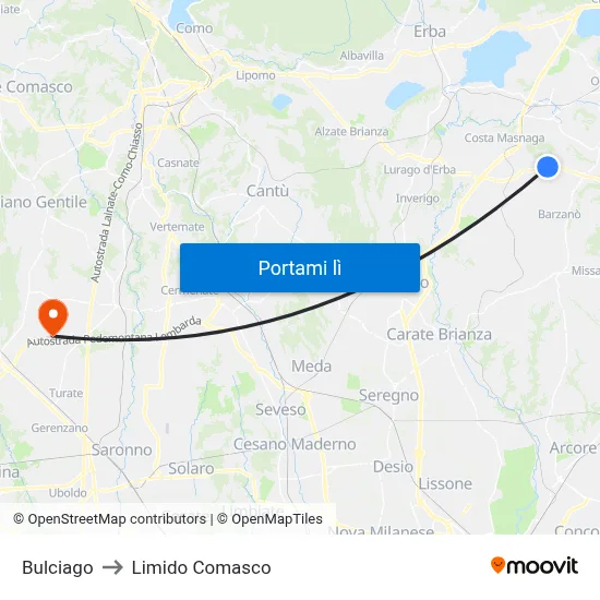 Bulciago to Limido Comasco map
