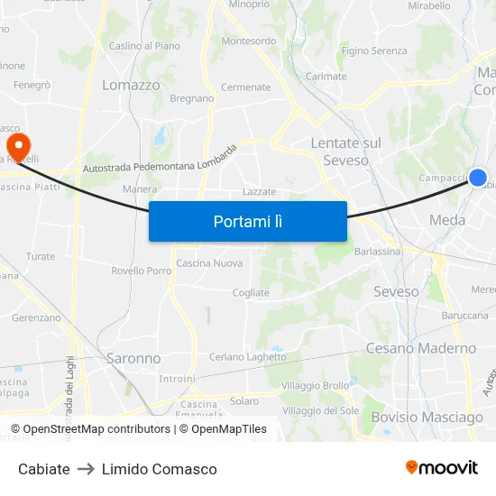 Cabiate to Limido Comasco map