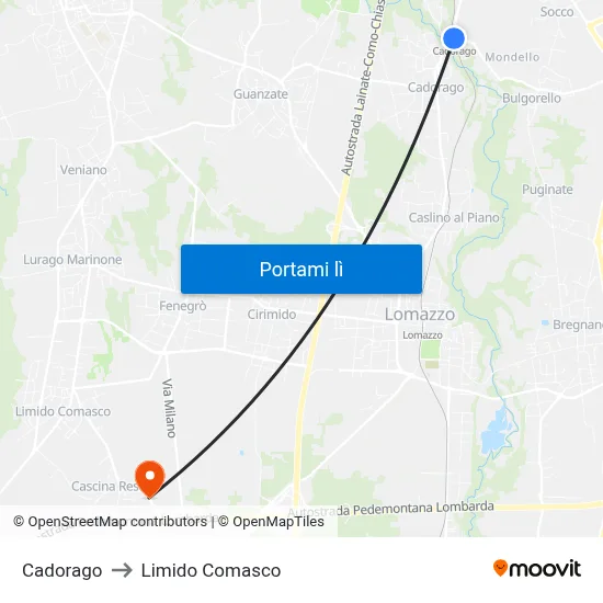 Cadorago to Limido Comasco map