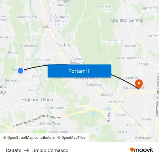 Cairate to Limido Comasco map