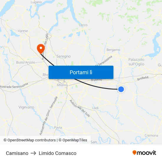 Camisano to Limido Comasco map