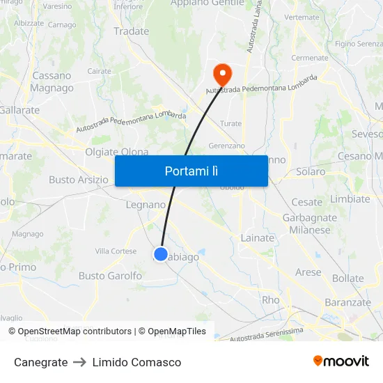 Canegrate to Limido Comasco map