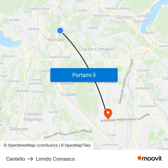 Cantello to Limido Comasco map