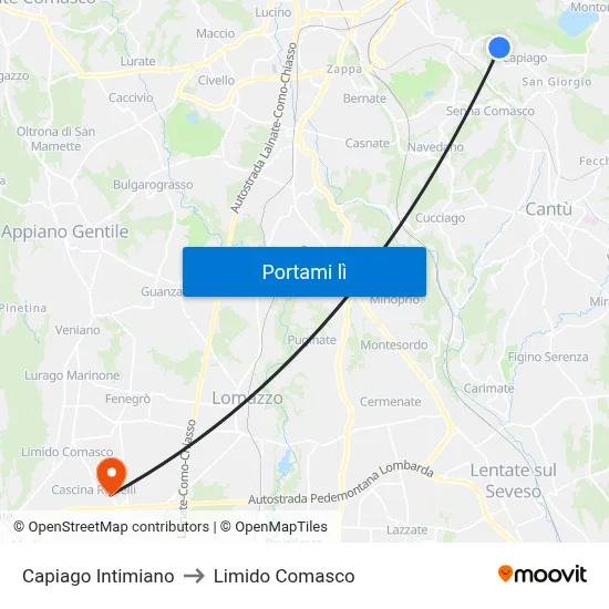 Capiago Intimiano to Limido Comasco map
