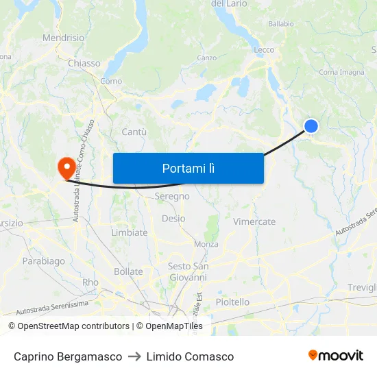 Caprino Bergamasco to Limido Comasco map