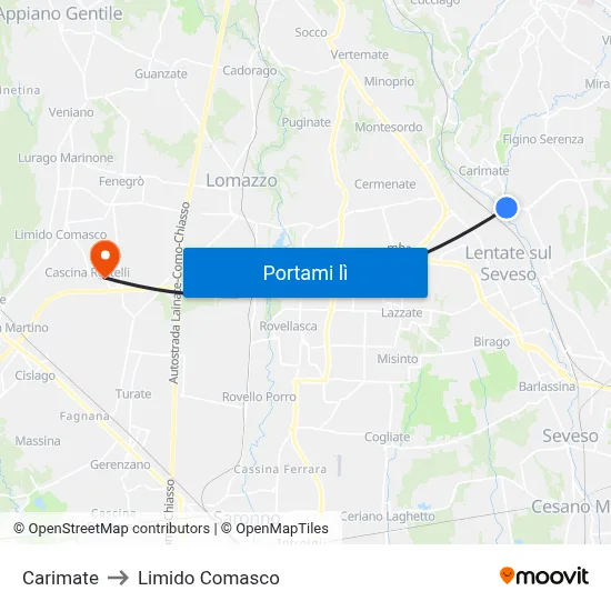 Carimate to Limido Comasco map