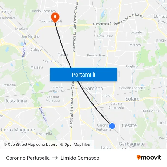 Caronno Pertusella to Limido Comasco map