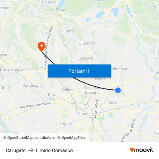 Carugate to Limido Comasco map