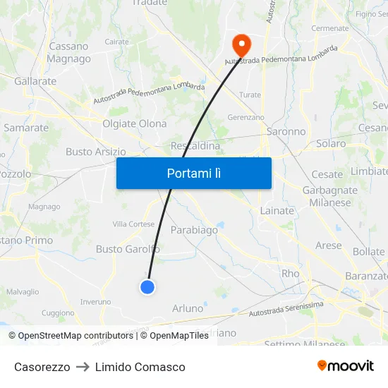 Casorezzo to Limido Comasco map