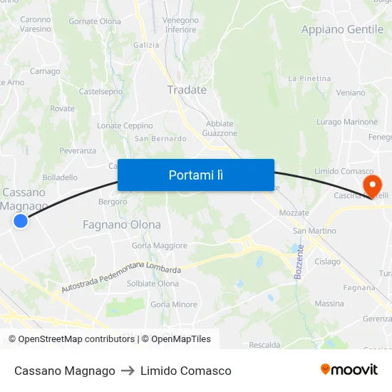 Cassano Magnago to Limido Comasco map