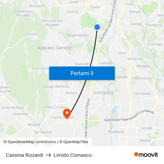 Cassina Rizzardi to Limido Comasco map