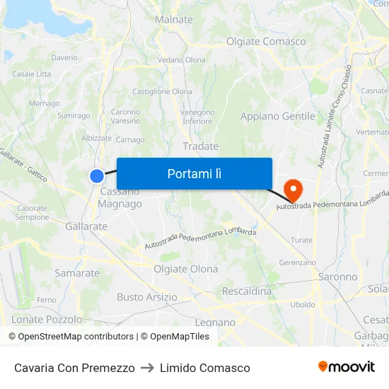 Cavaria Con Premezzo to Limido Comasco map