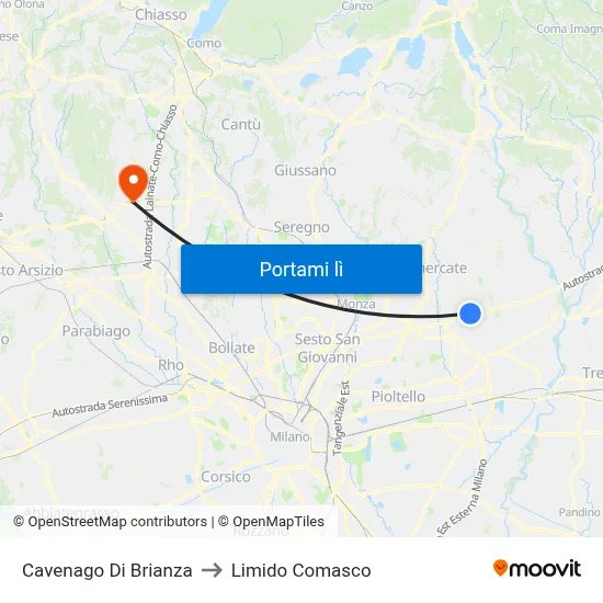 Cavenago Di Brianza to Limido Comasco map