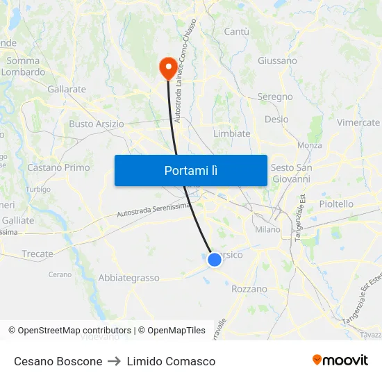 Cesano Boscone to Limido Comasco map