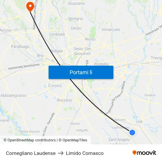 Cornegliano Laudense to Limido Comasco map