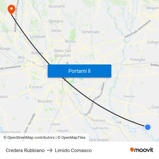 Credera Rubbiano to Limido Comasco map