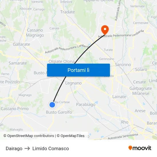 Dairago to Limido Comasco map