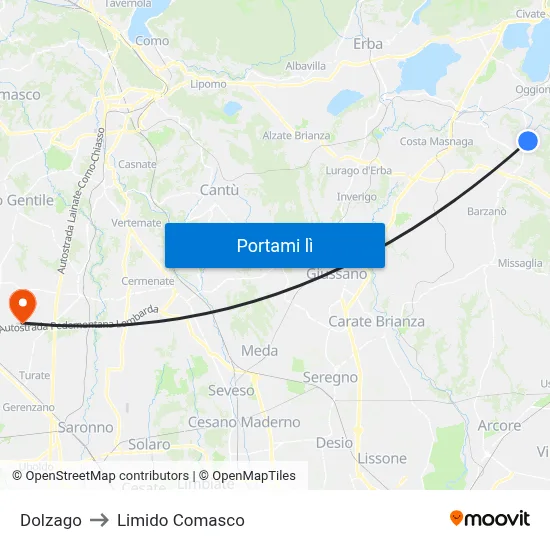 Dolzago to Limido Comasco map