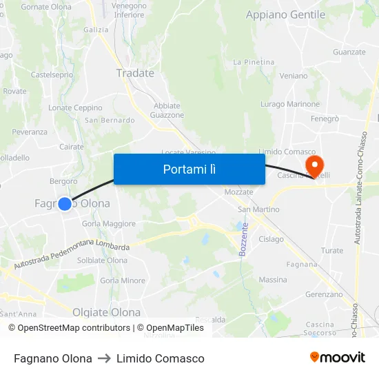 Fagnano Olona to Limido Comasco map