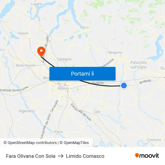 Fara Olivana Con Sola to Limido Comasco map
