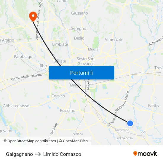 Galgagnano to Limido Comasco map