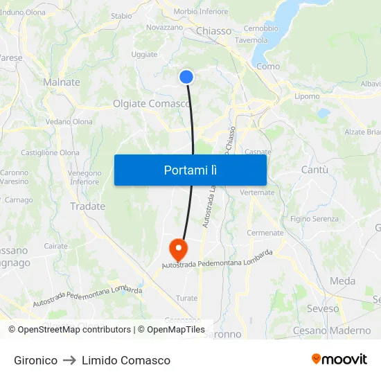 Gironico to Limido Comasco map
