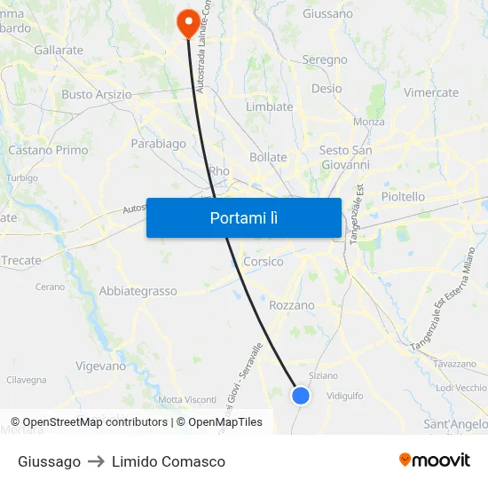 Giussago to Limido Comasco map
