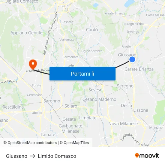 Giussano to Limido Comasco map