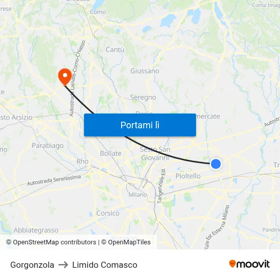 Gorgonzola to Limido Comasco map