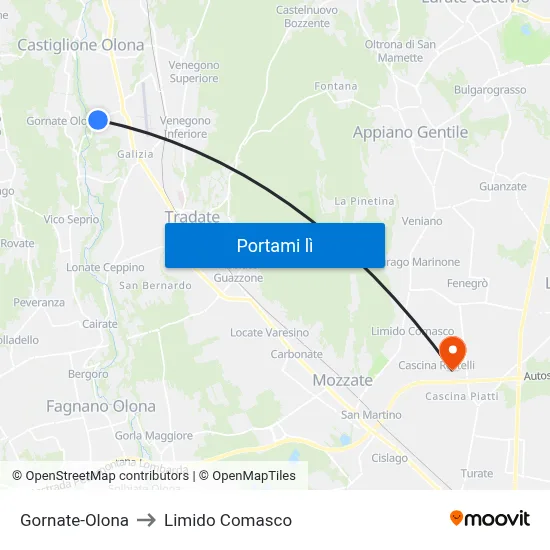 Gornate-Olona to Limido Comasco map