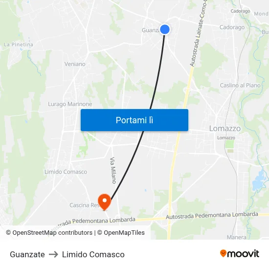 Guanzate to Limido Comasco map