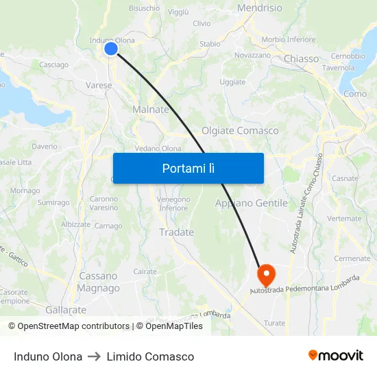Induno Olona to Limido Comasco map