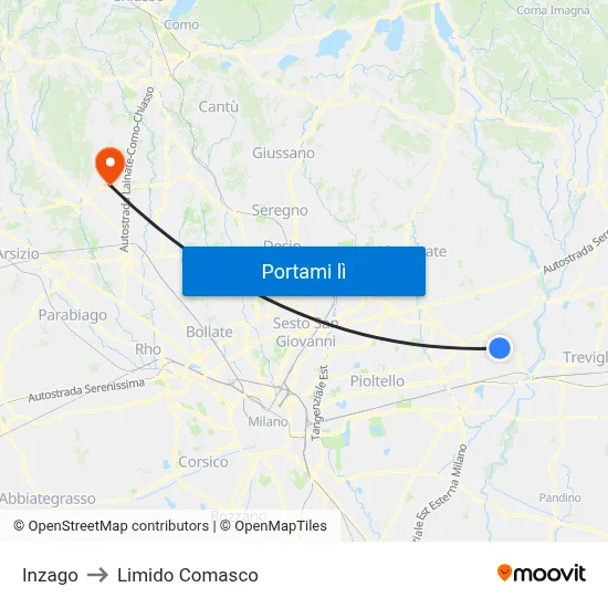 Inzago to Limido Comasco map