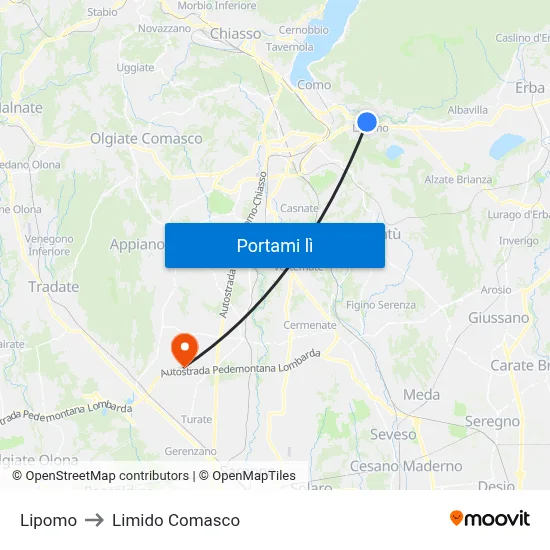 Lipomo to Limido Comasco map
