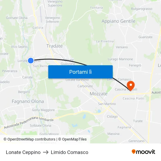 Lonate Ceppino to Limido Comasco map