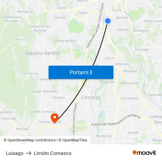 Luisago to Limido Comasco map