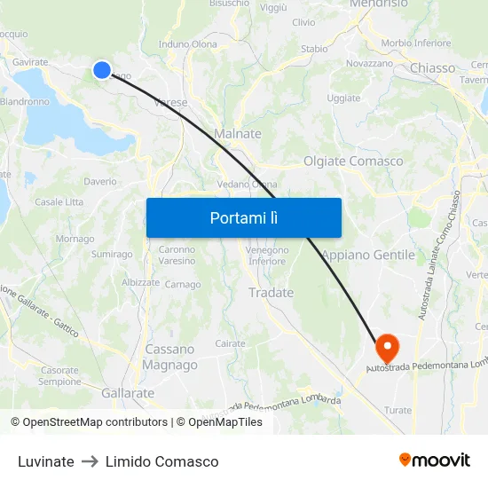 Luvinate to Limido Comasco map