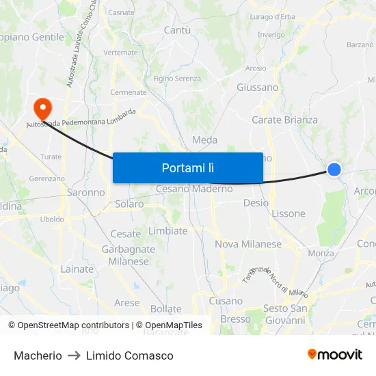 Macherio to Limido Comasco map