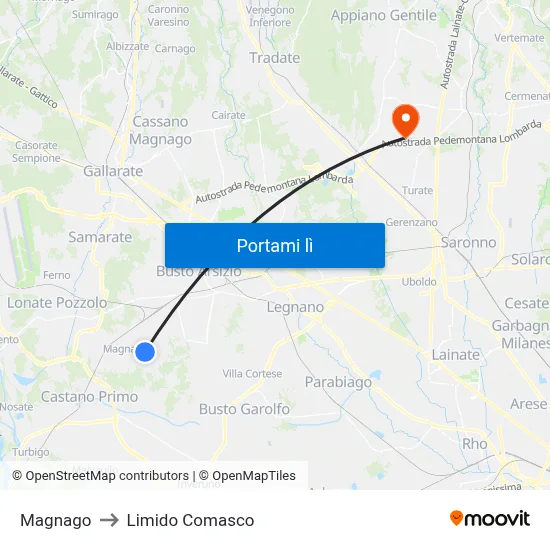 Magnago to Limido Comasco map